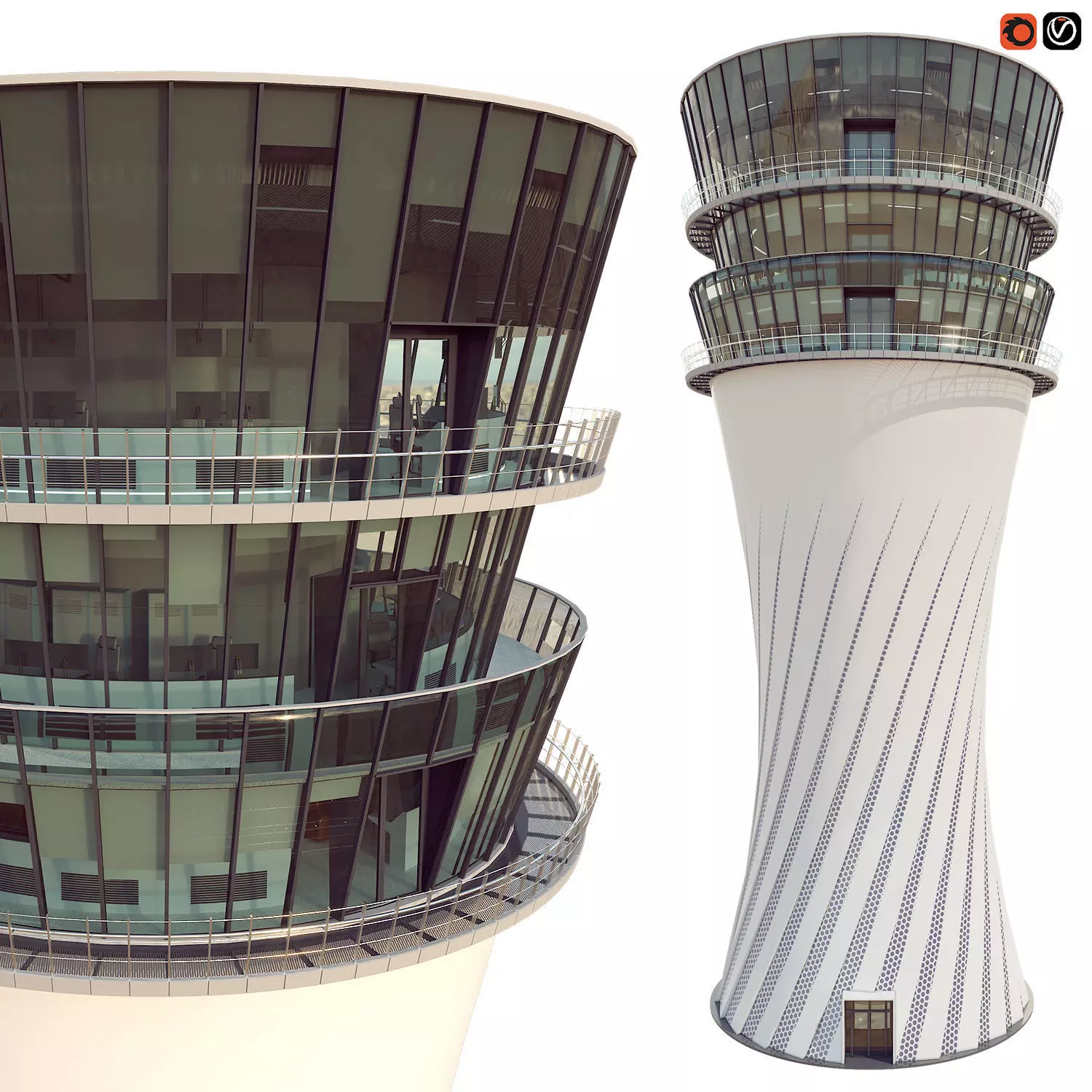 Air traffic control tower  3D model_0