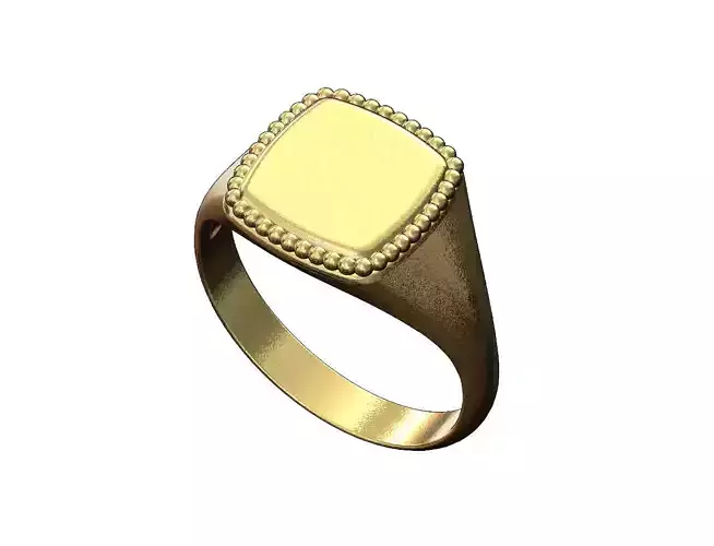Beaded square platform signet ring US sizes 6to12