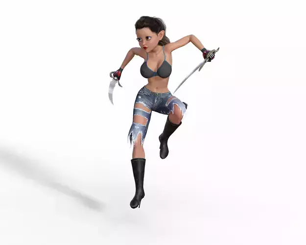 Character rig girl Sword 3D model Low-poly 3D model