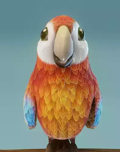 Cartoon Ara Parrot Red-Yellow-Blue 3D Model