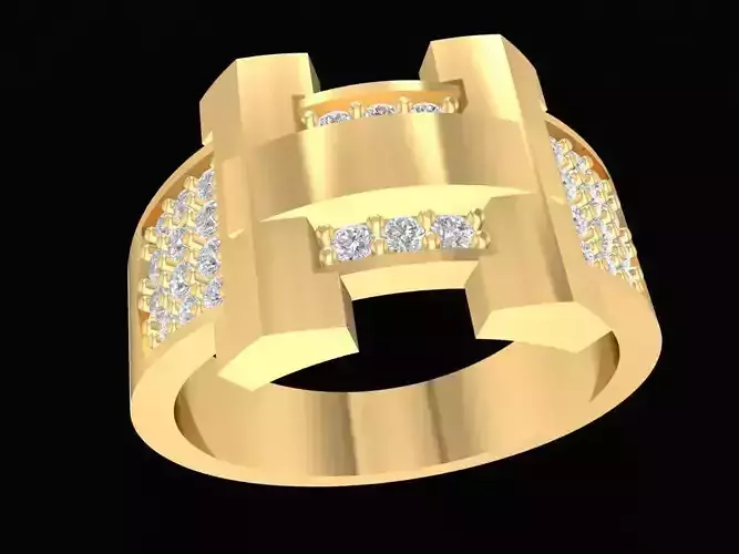 Modern Wide Diamond Band Ring for Women 3D Model 2549