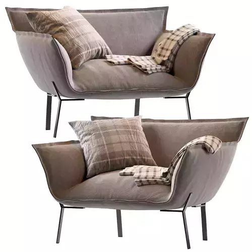 Lewis lounge chair with plaid pillows