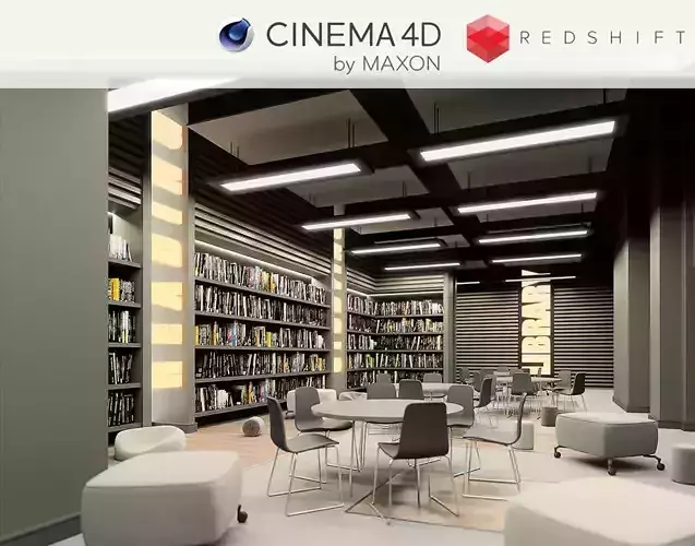 Redshift - C4D Scene files - Library Interior 3D model