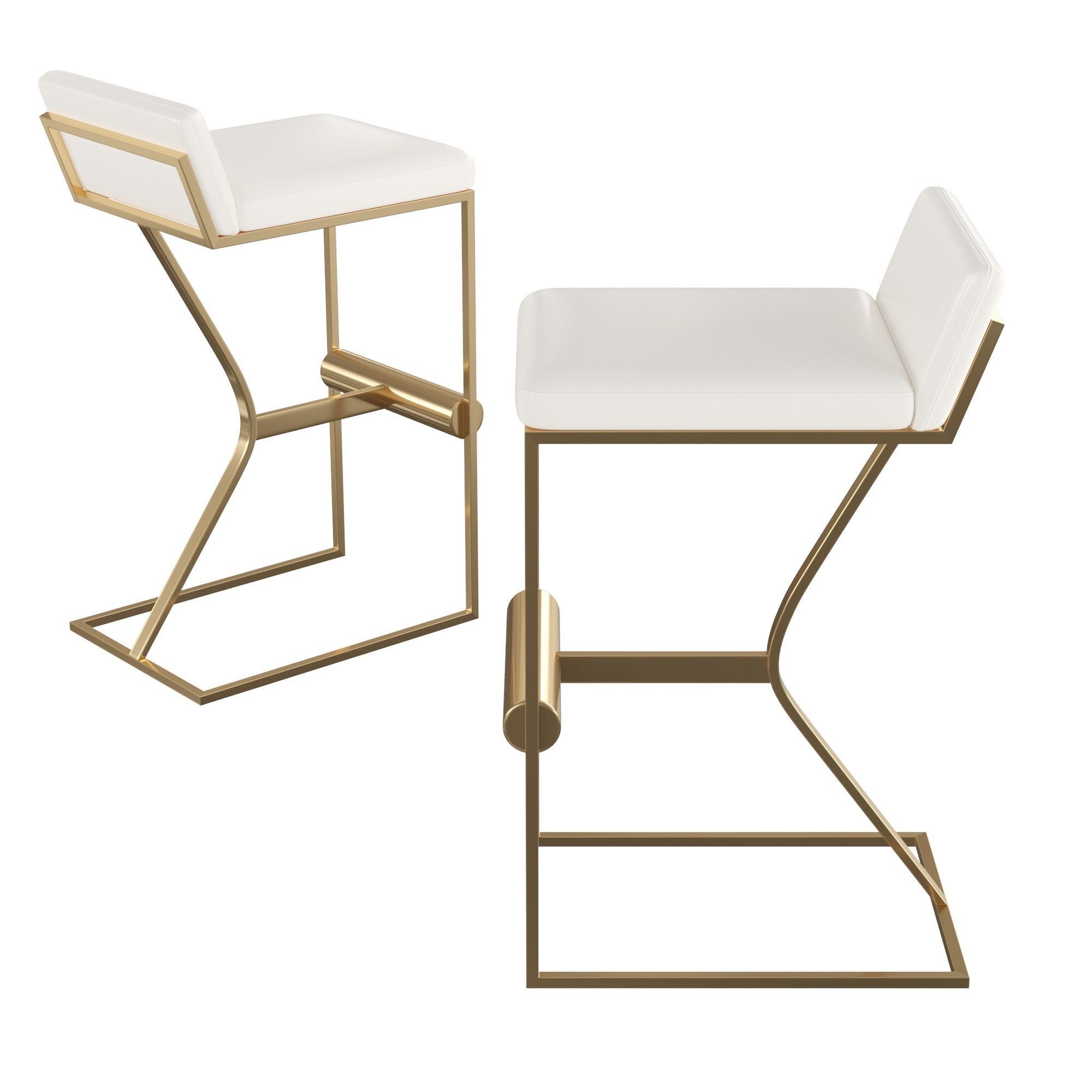 White Genuine Leather Bar Stool 3D model CGTrader