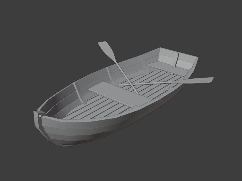 Wooden boat Low-poly 3D model_1