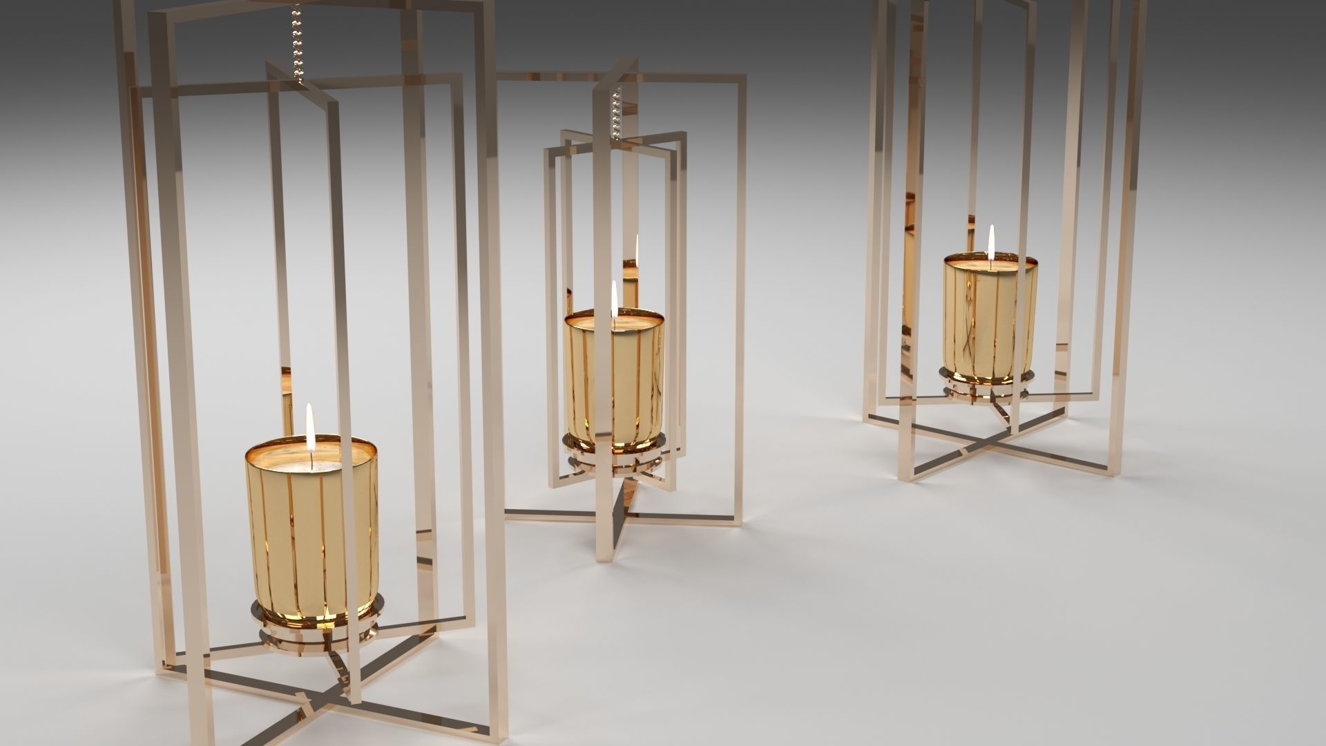 candlestick three gold candle holders 3D model_4