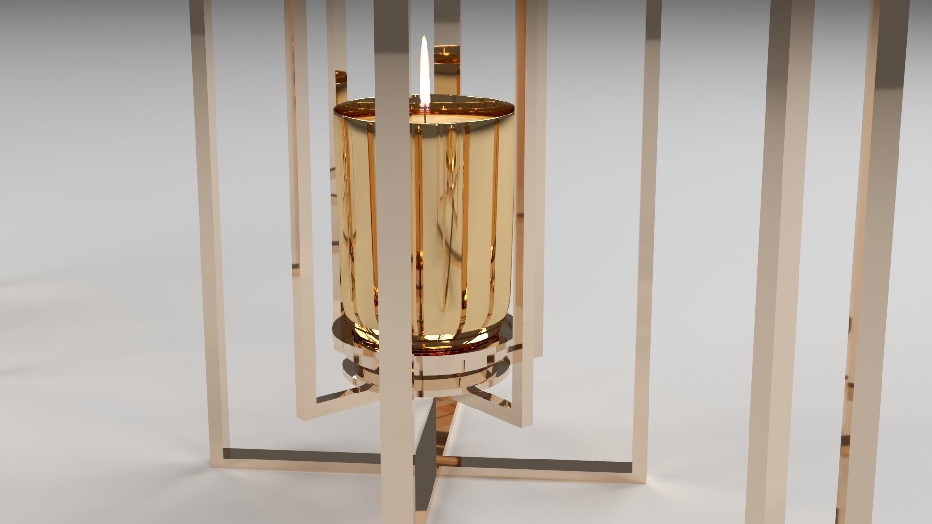 candlestick three gold candle holders 3D model_3