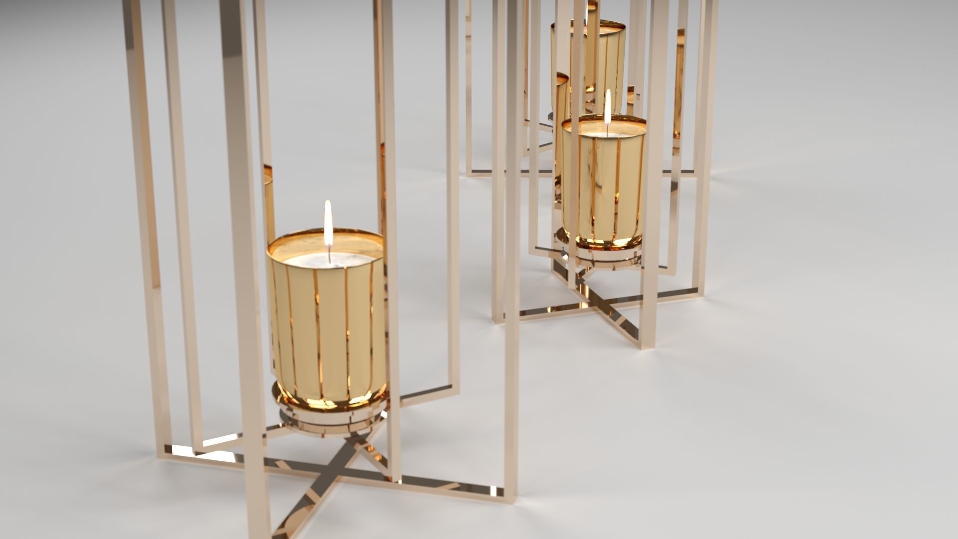 candlestick three gold candle holders 3D model_1