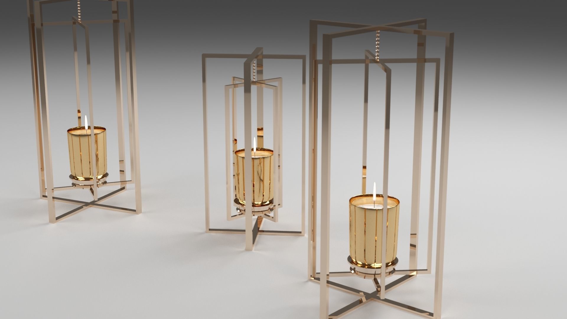 candlestick three gold candle holders 3D model_2