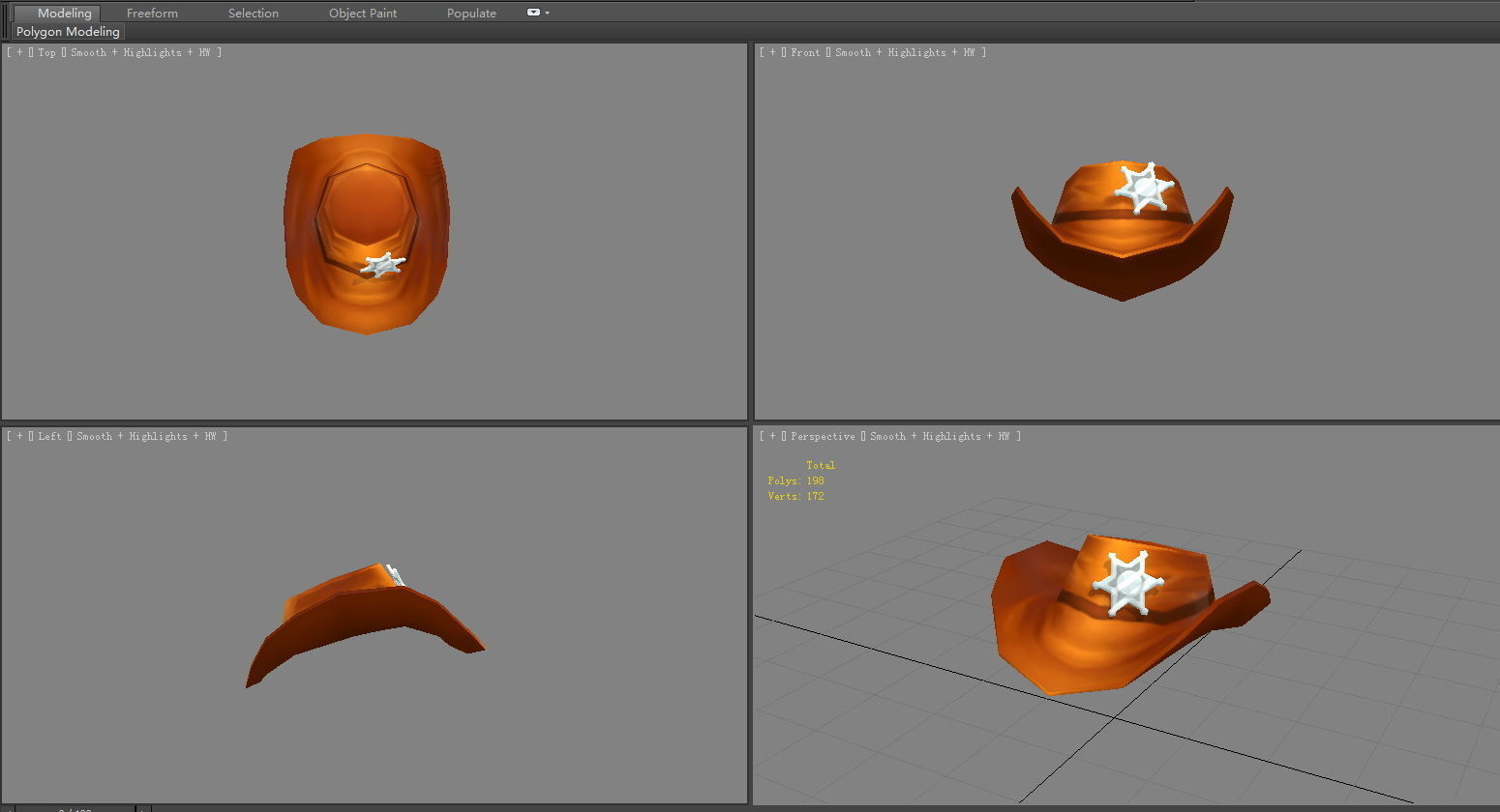 Cartoon cowboy hat - Texas police detective Low-poly 3D model_4