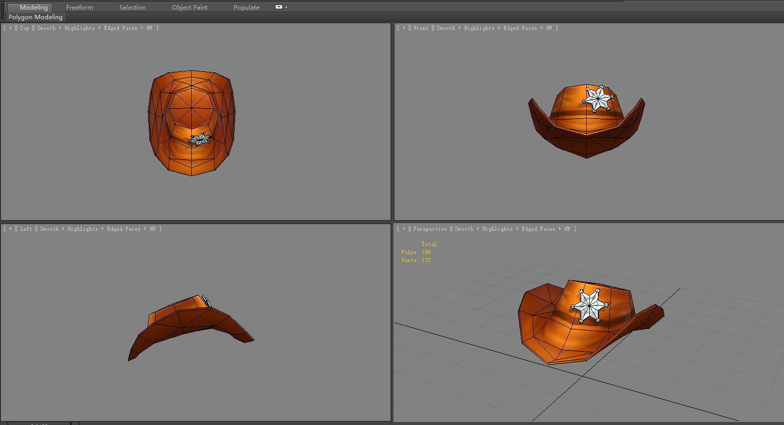 Cartoon cowboy hat - Texas police detective Low-poly 3D model_5