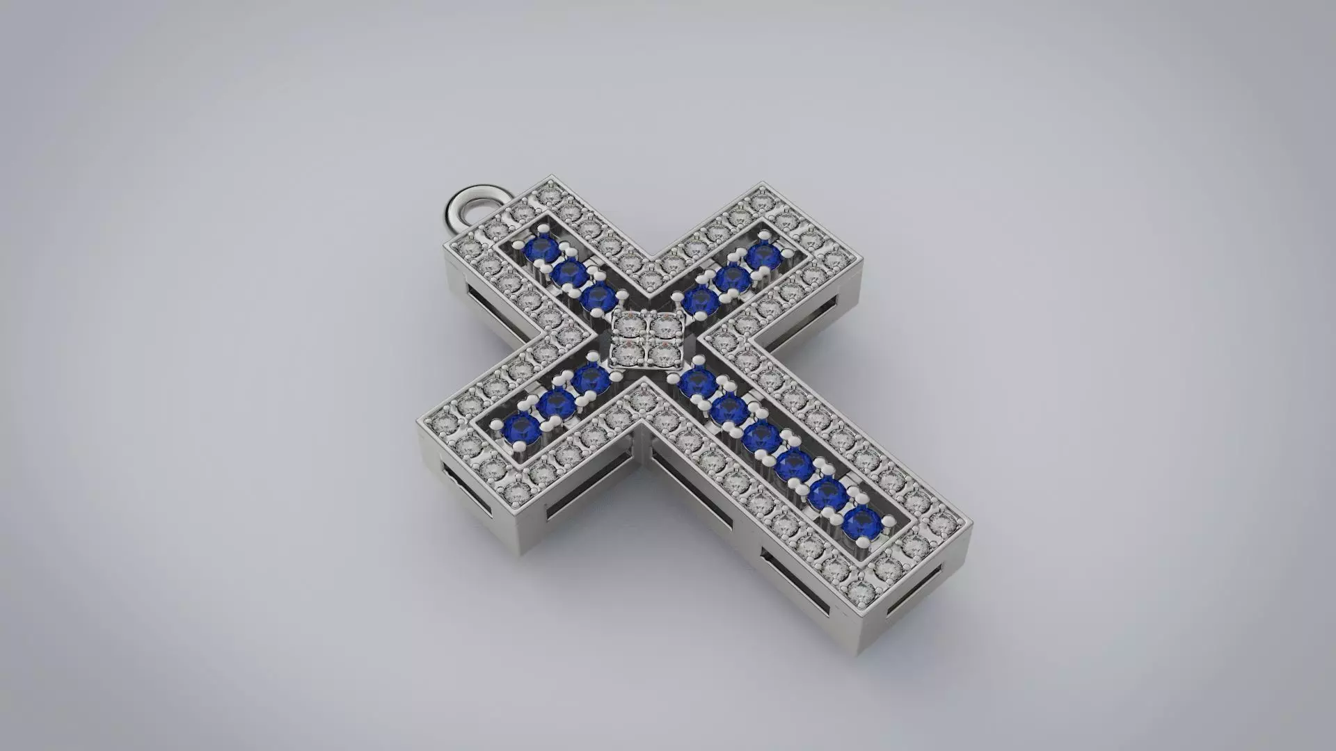  Cross with diamonds and sapphires 3D print model_0