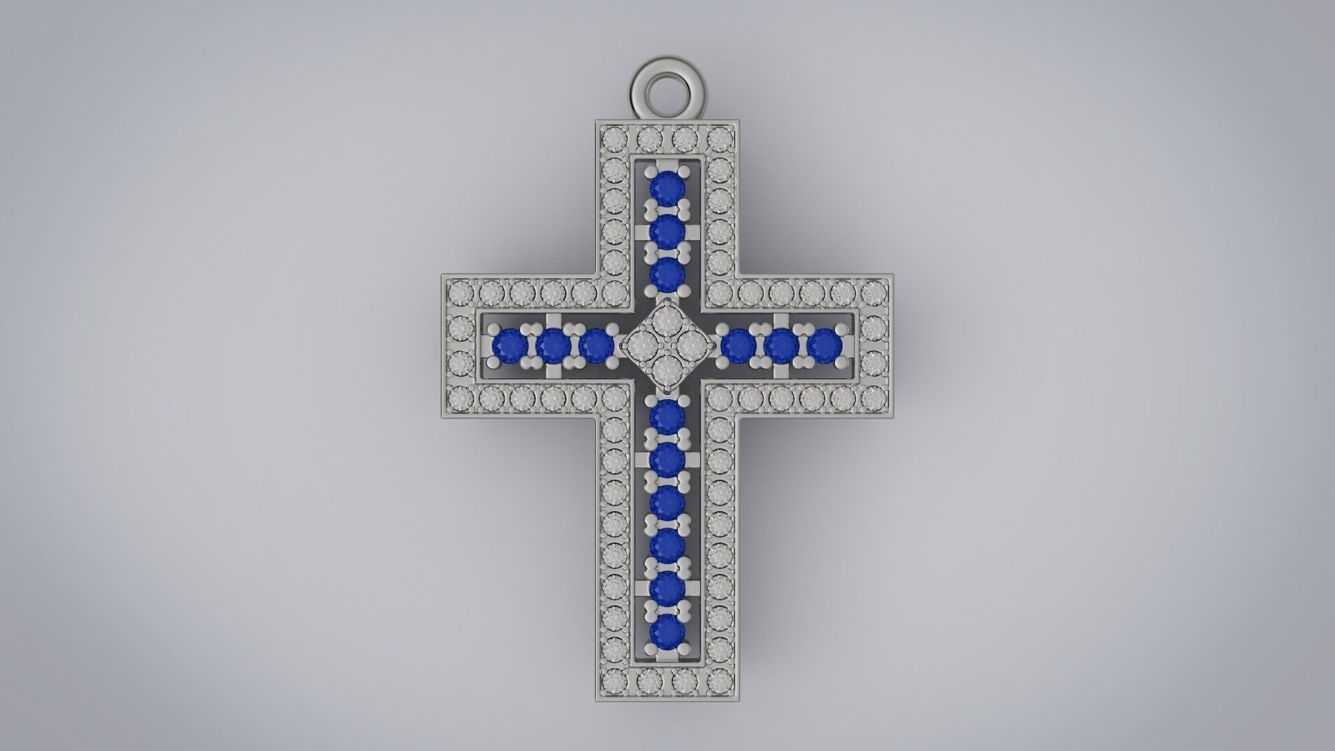  Cross with diamonds and sapphires 3D print model_1