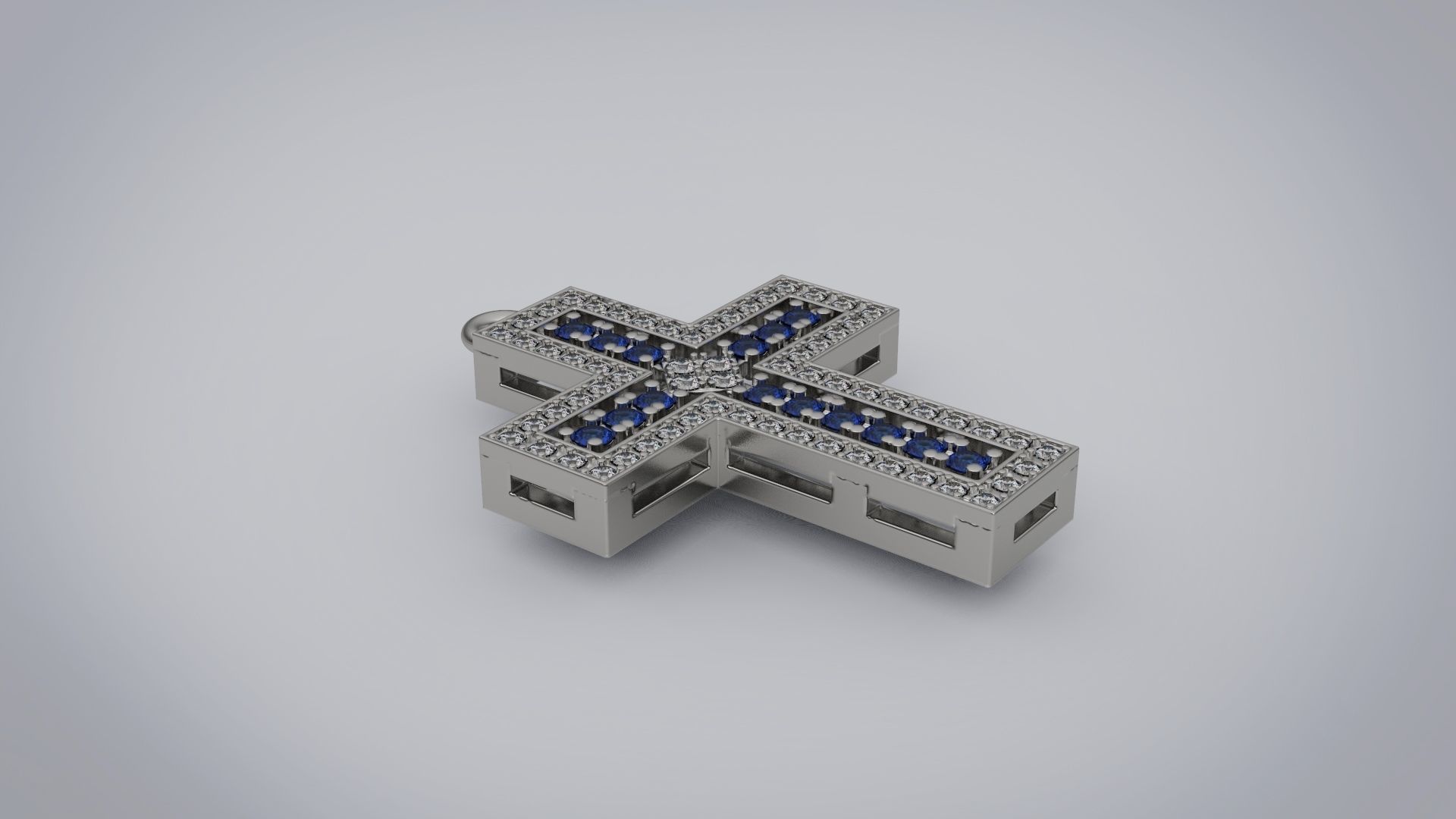  Cross with diamonds and sapphires 3D print model_2