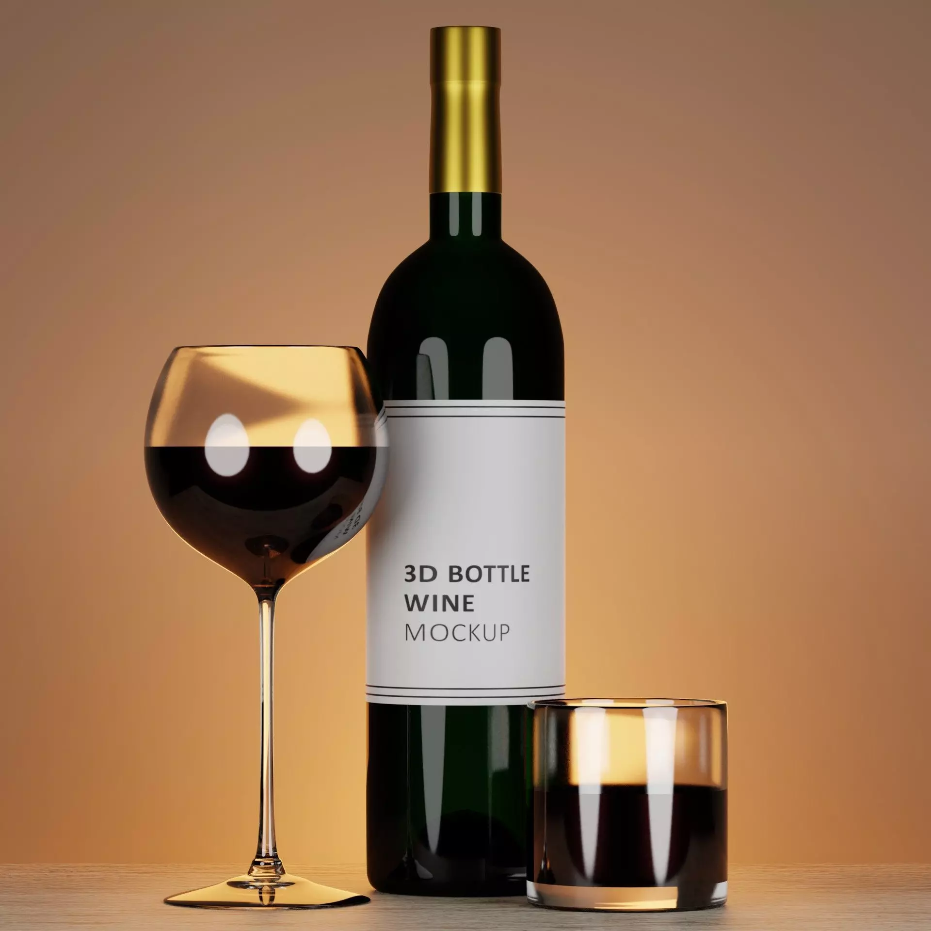 Wine Bottle and Glass Mockup Free 3D model