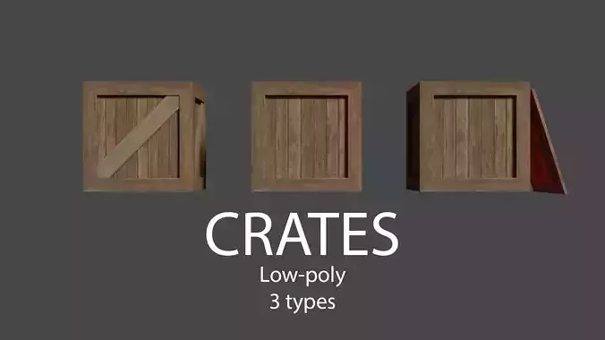 Wooden crates 3 types Free low-poly 3D model
