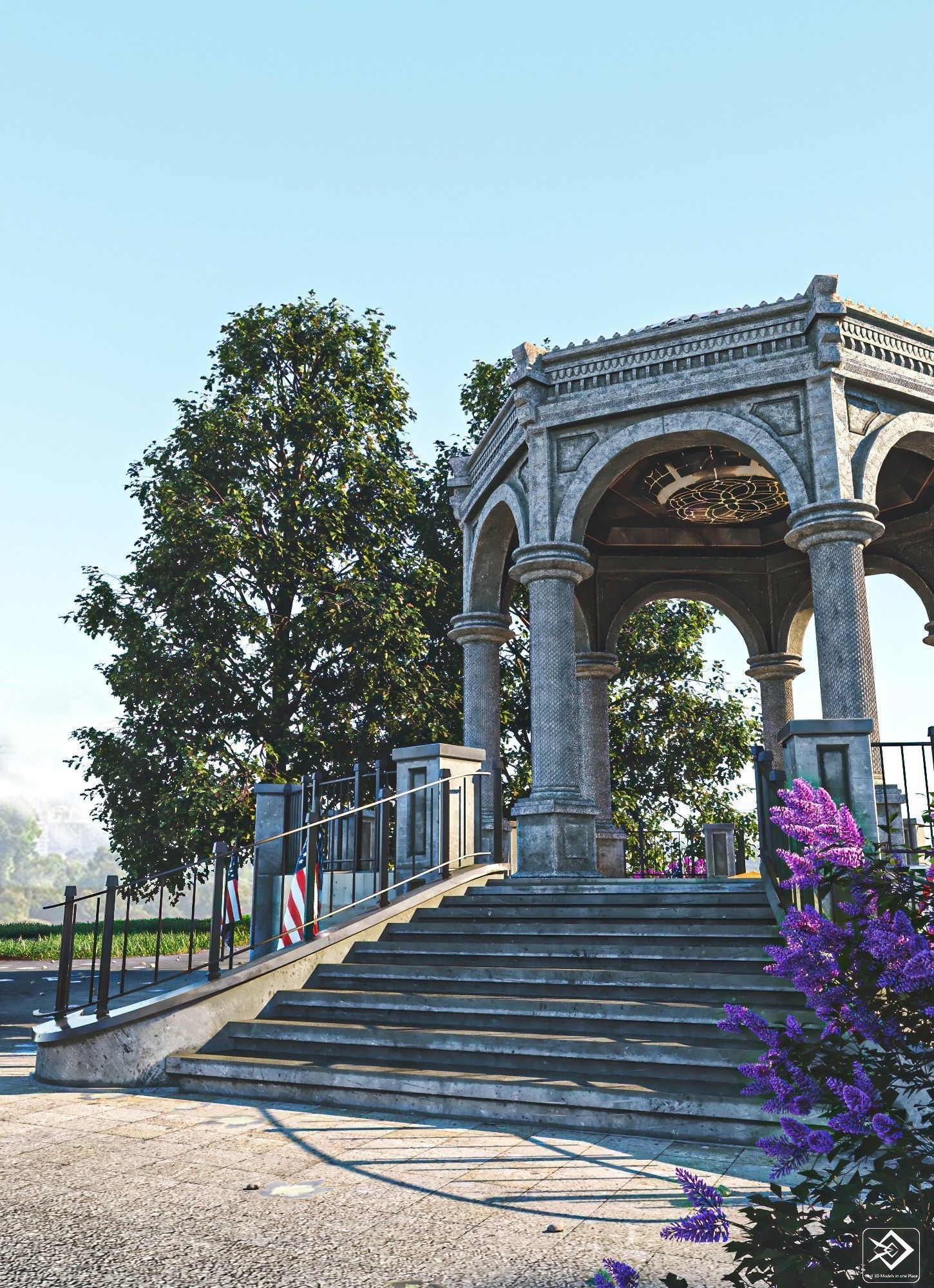 A monument gazebo in park Low-poly 3D model_1