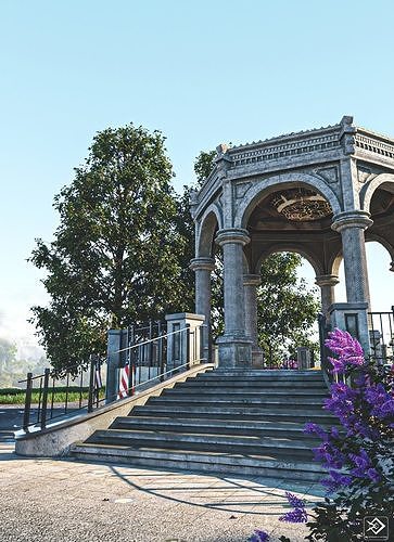 A monument gazebo in park Low-poly 3D model 2