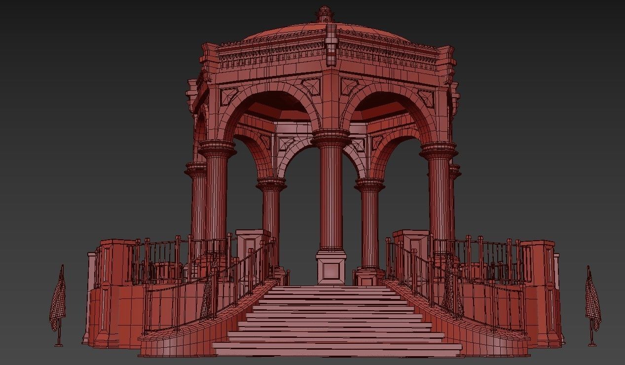 A monument gazebo in park Low-poly 3D model_14