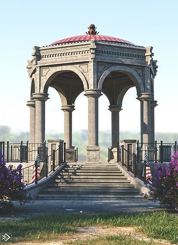 A monument gazebo in park Low-poly 3D model 6