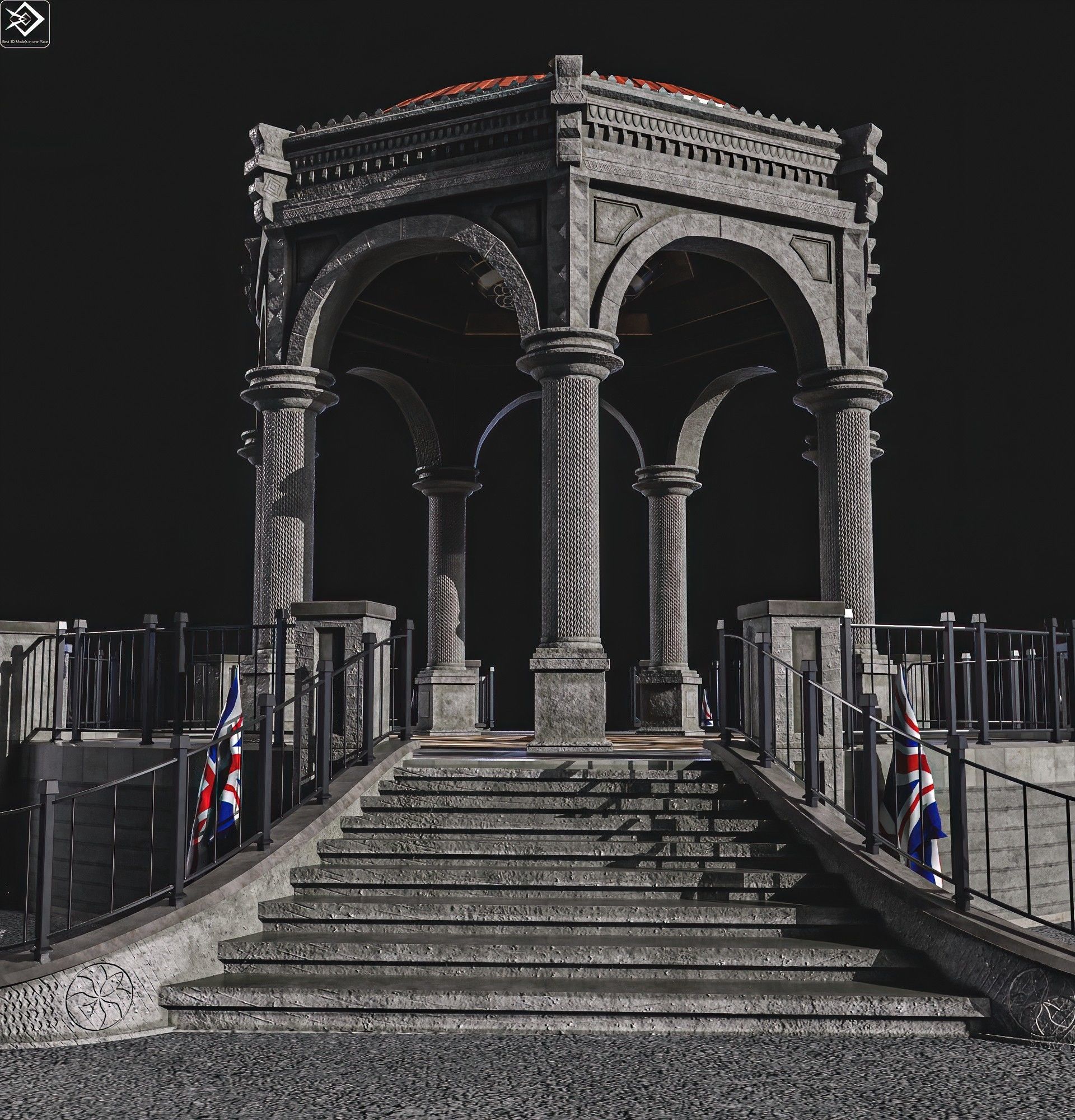 A monument gazebo in park Low-poly 3D model_10