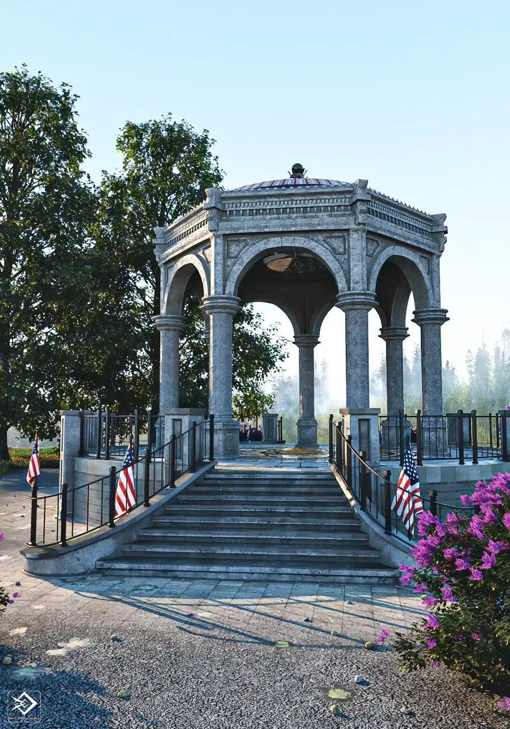 A monument gazebo in park Low-poly 3D model_0