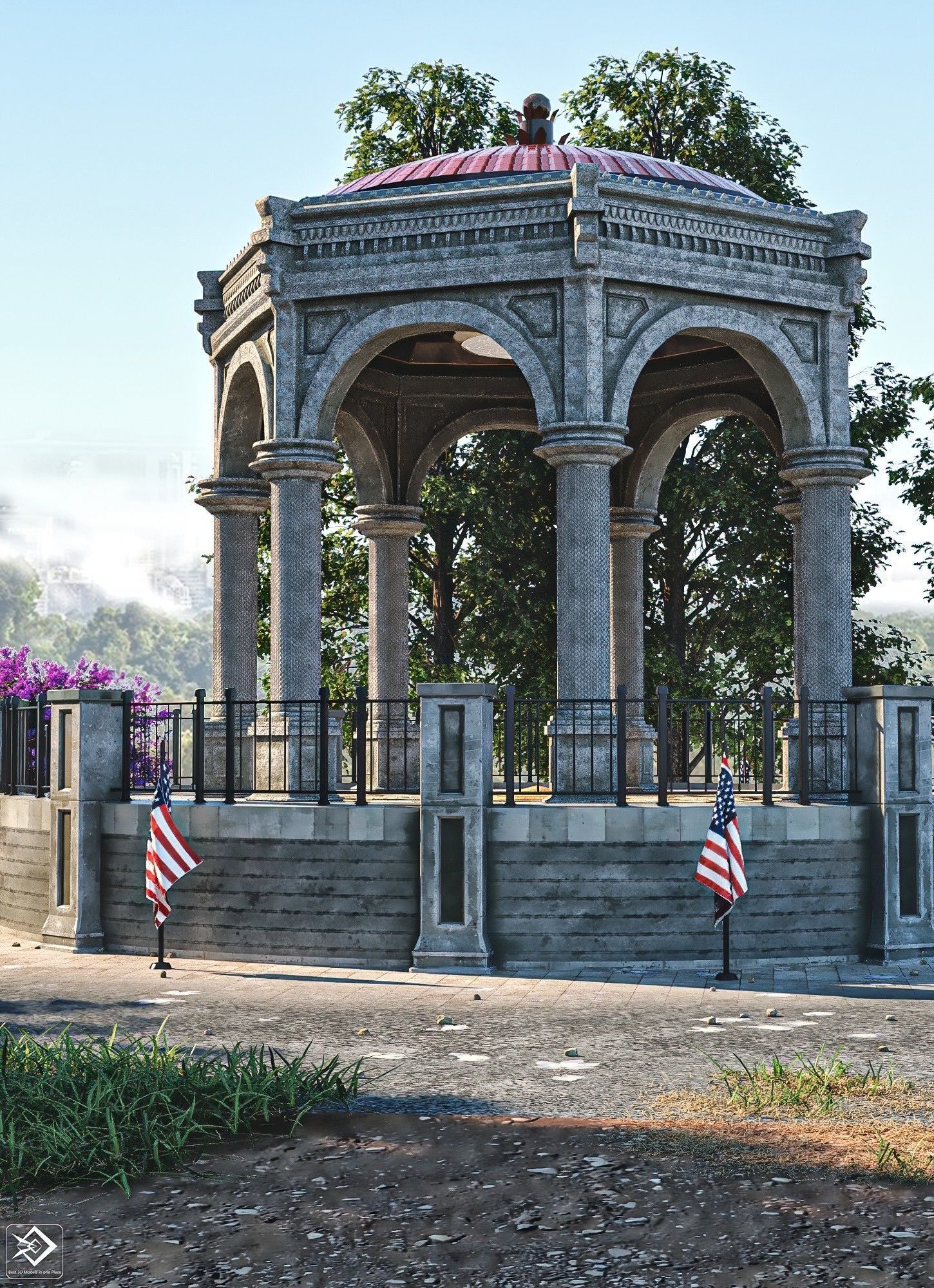 A monument gazebo in park Low-poly 3D model_3