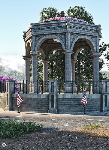 A monument gazebo in park Low-poly 3D model 4