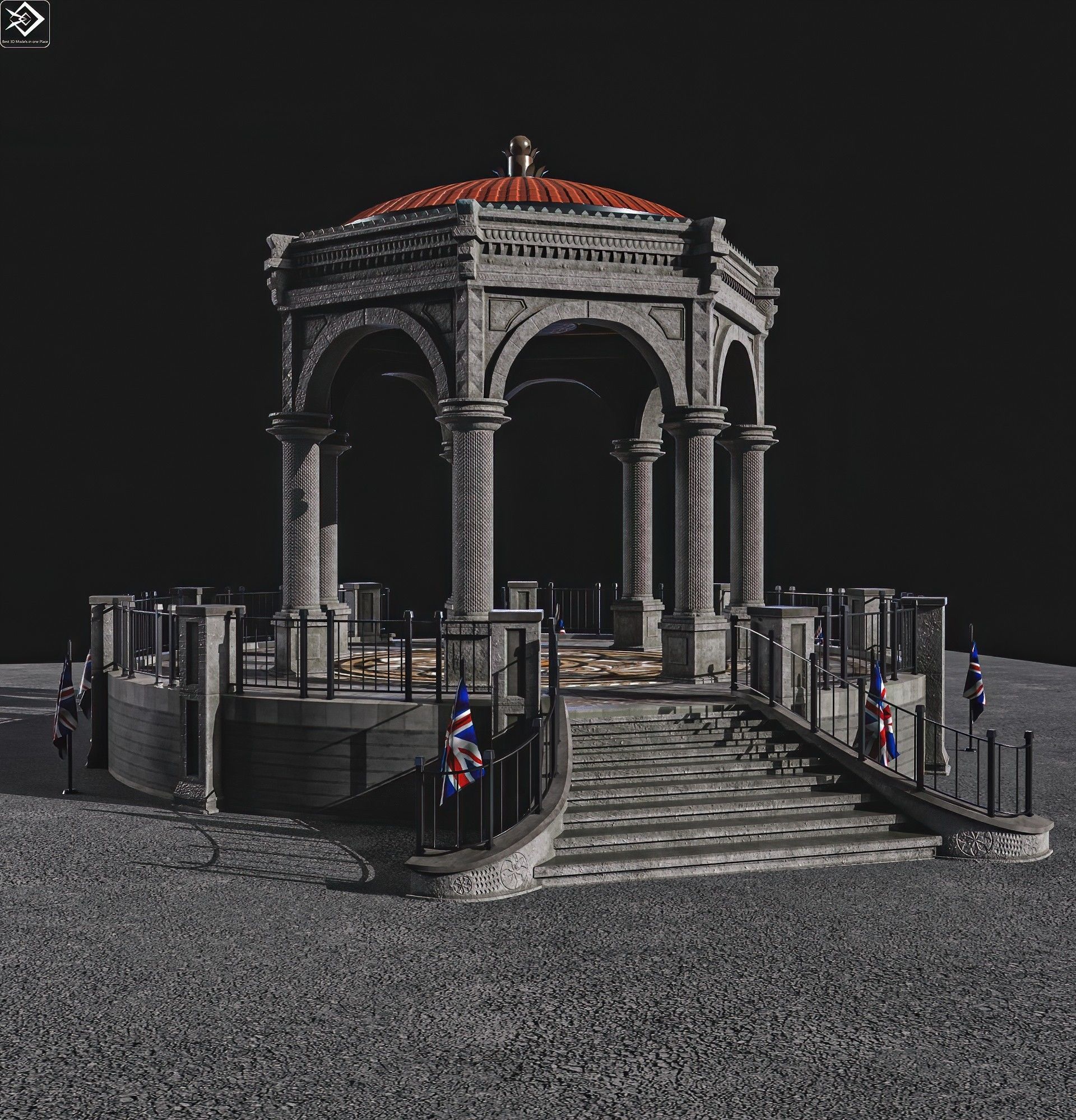 A monument gazebo in park Low-poly 3D model_9