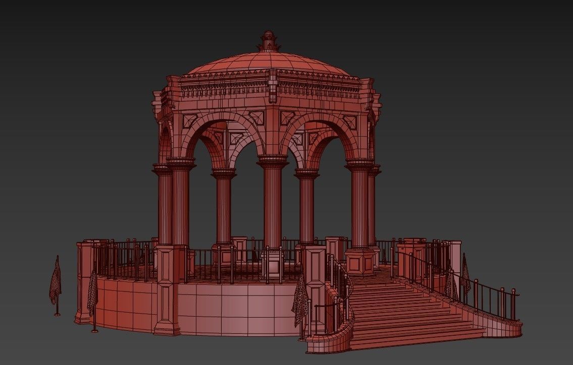 A monument gazebo in park Low-poly 3D model_15