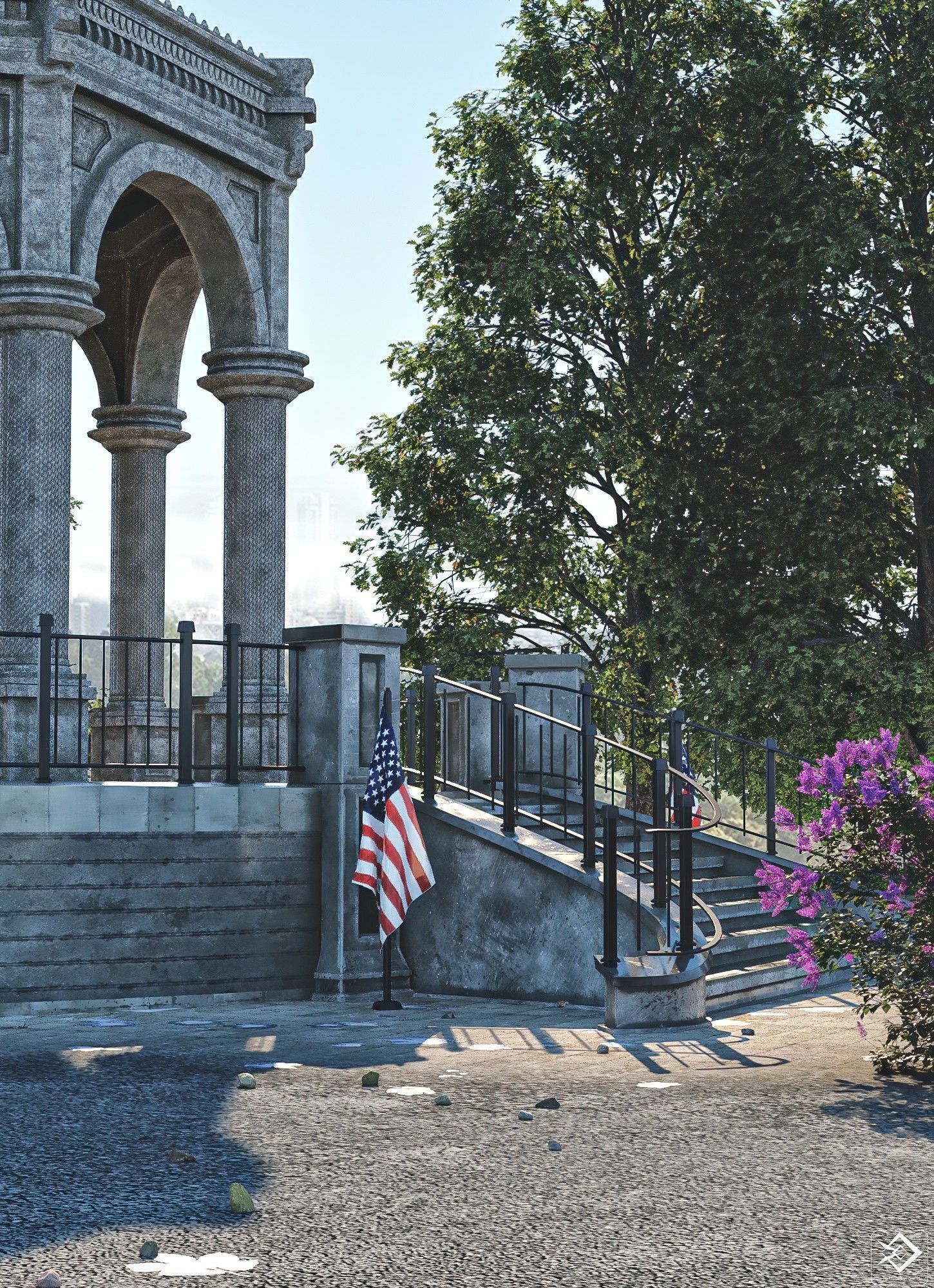 A monument gazebo in park Low-poly 3D model_2