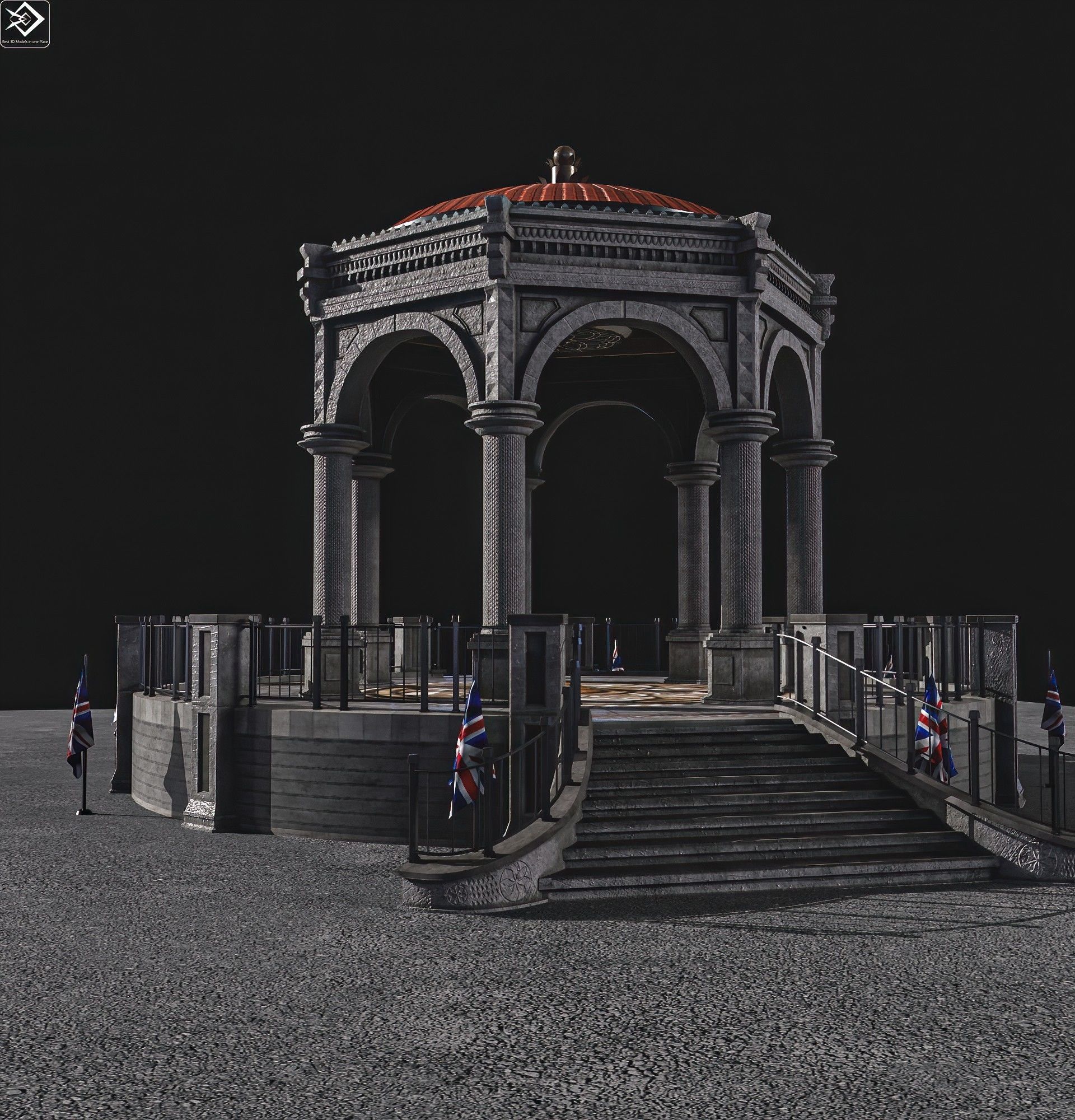 A monument gazebo in park Low-poly 3D model_12