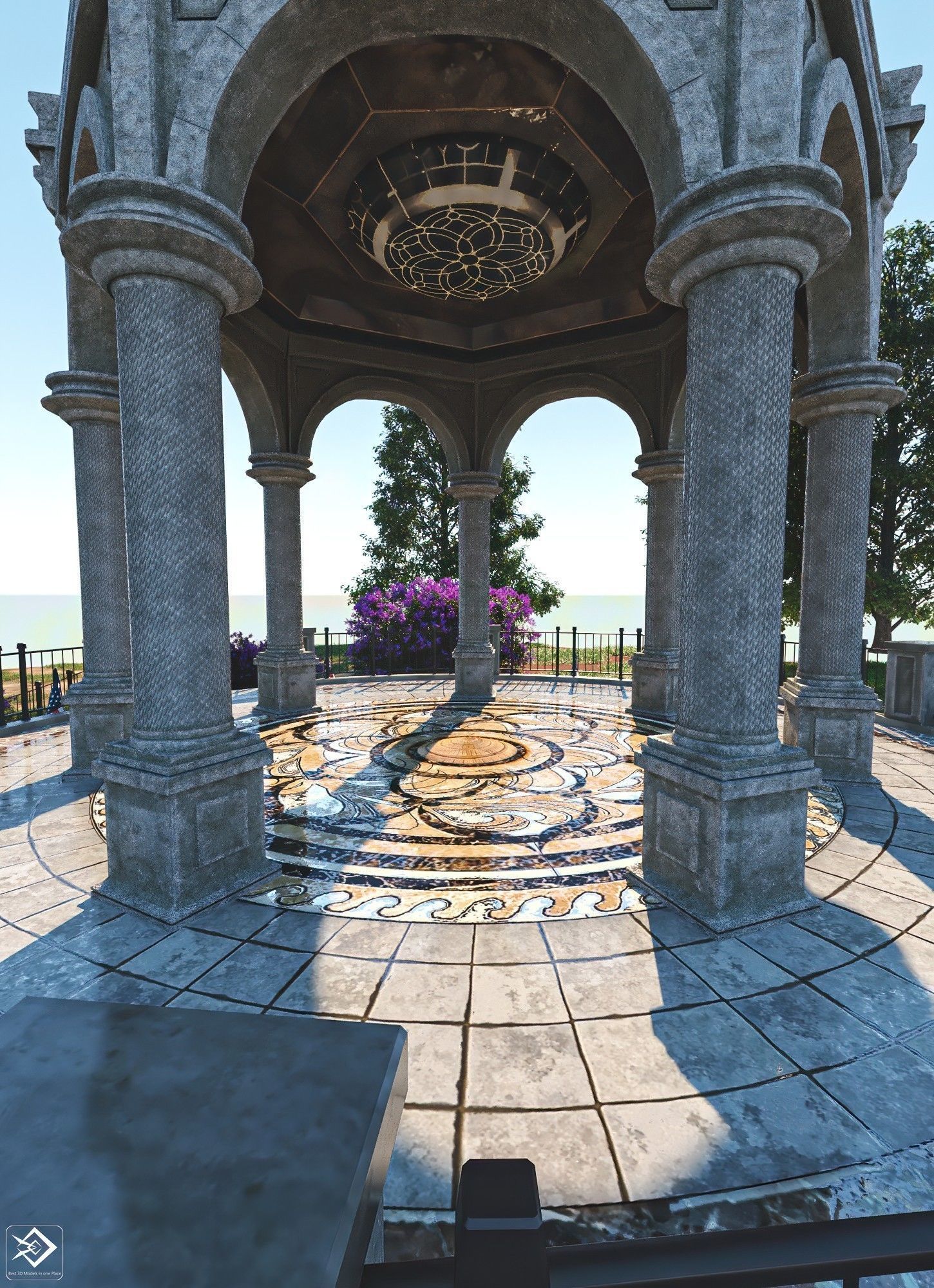 A monument gazebo in park Low-poly 3D model_8