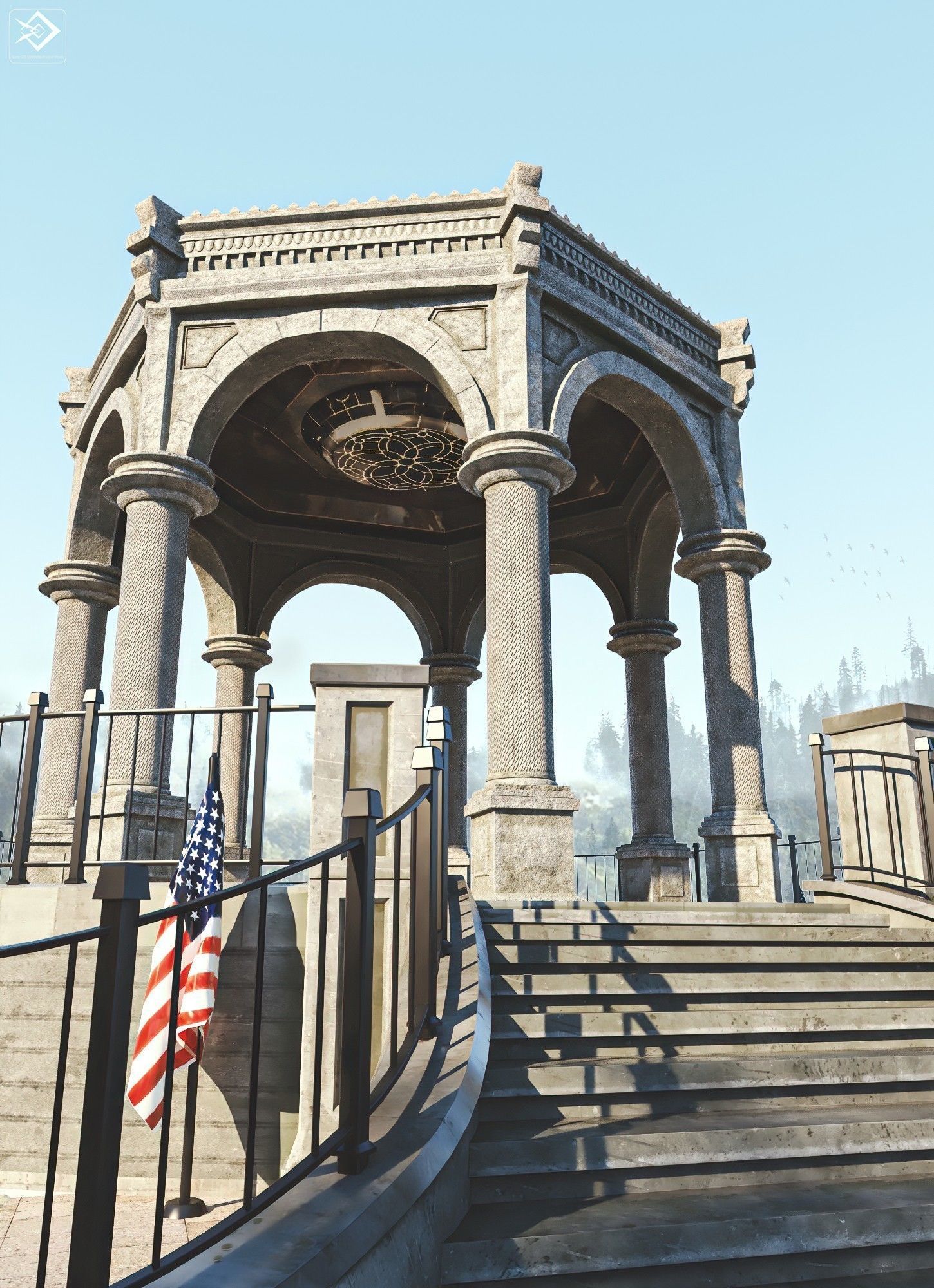 A monument gazebo in park Low-poly 3D model_6