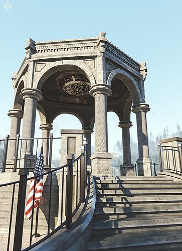 A monument gazebo in park Low-poly 3D model 7