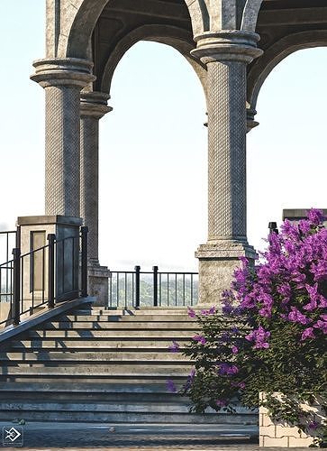 A monument gazebo in park Low-poly 3D model 5