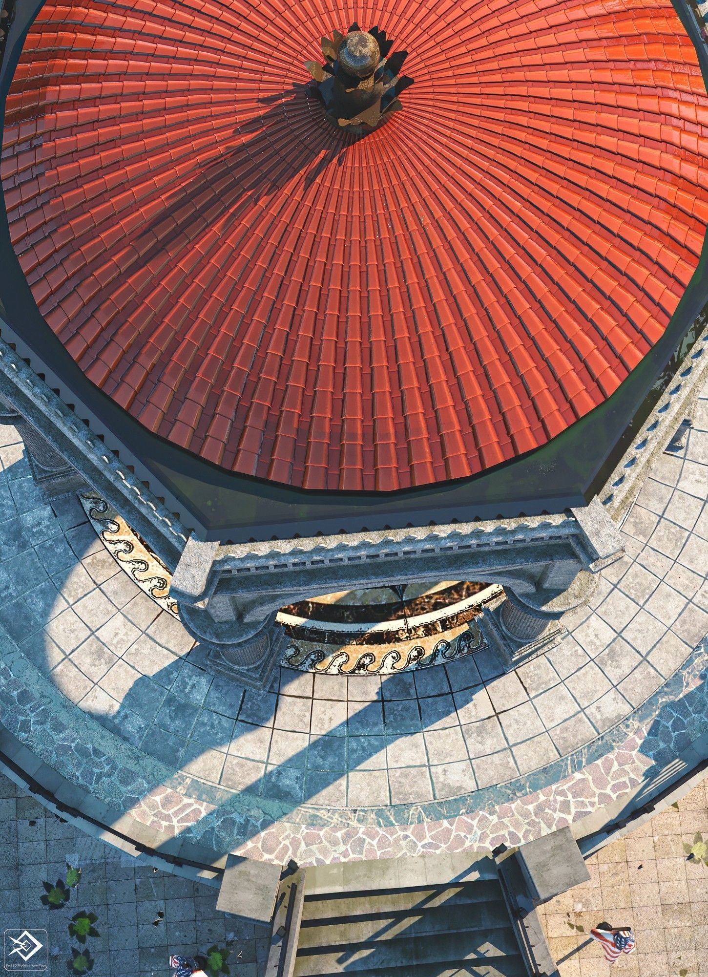 A monument gazebo in park Low-poly 3D model_7