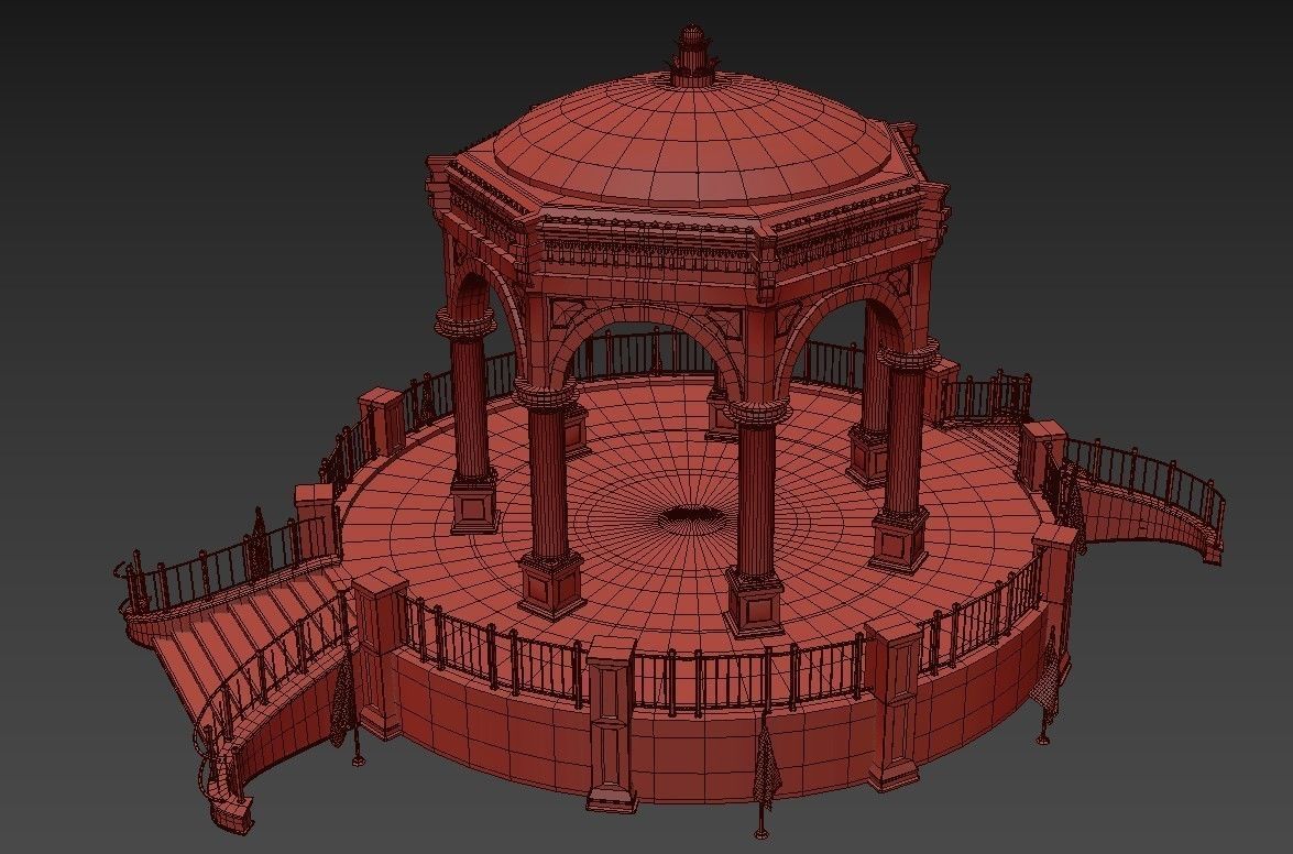 A monument gazebo in park Low-poly 3D model_16