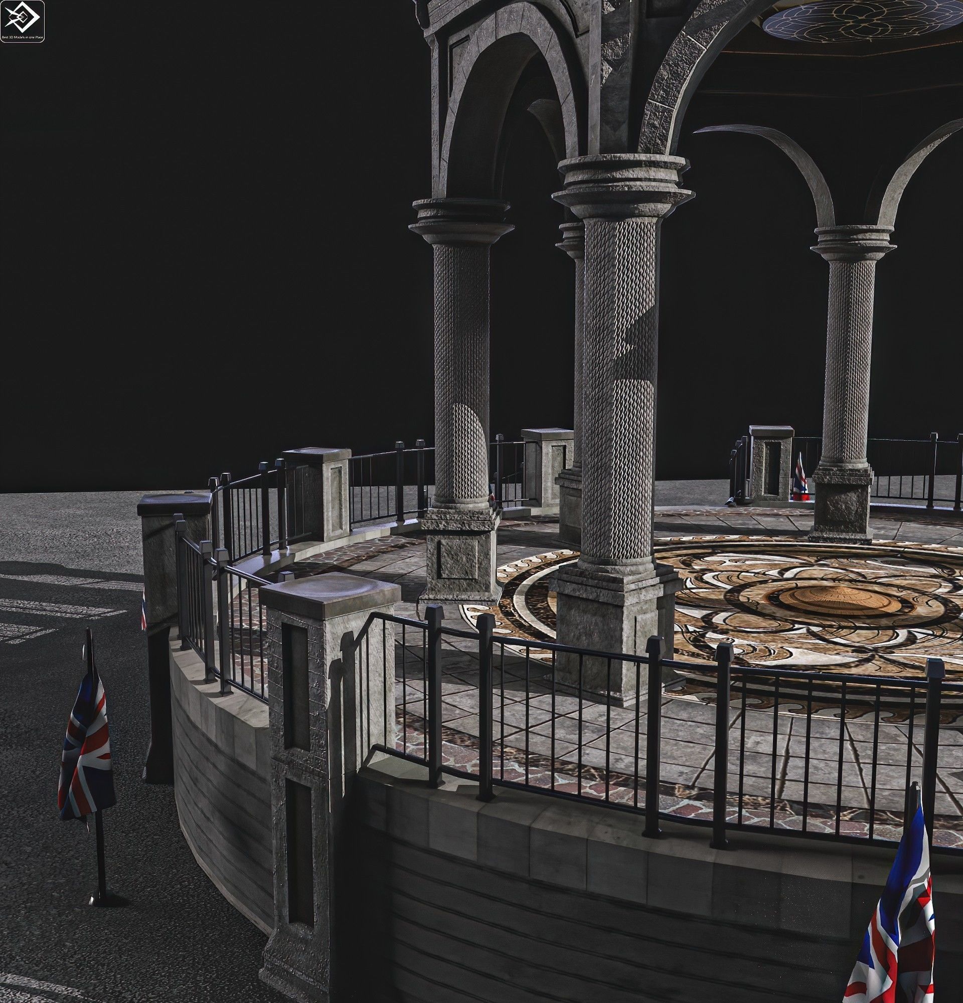 A monument gazebo in park Low-poly 3D model_13