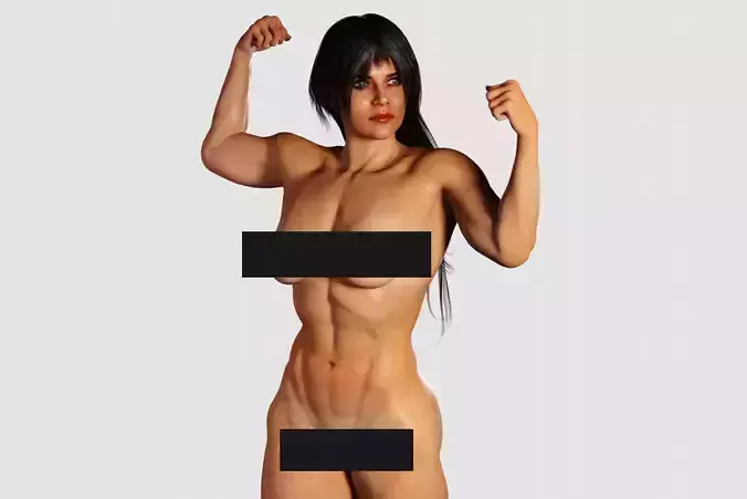 Naked Bodybuilder Muscular Woman Rigged 3D model