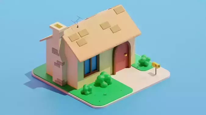 Low poly house game ready 3d model