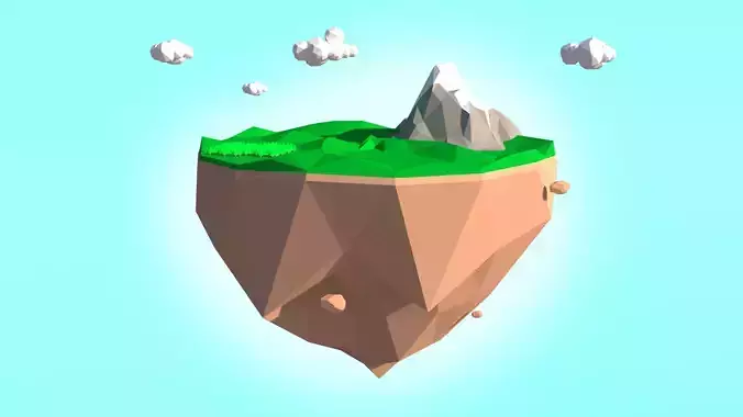 Low Poly Island with grass and mountains