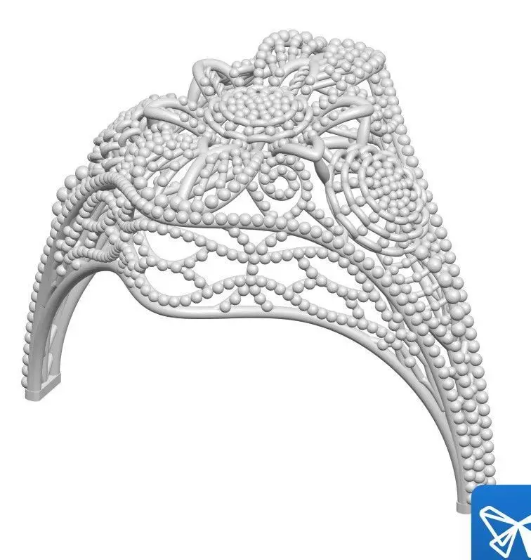 Ring 3 ornate design with bead 3D print model_0
