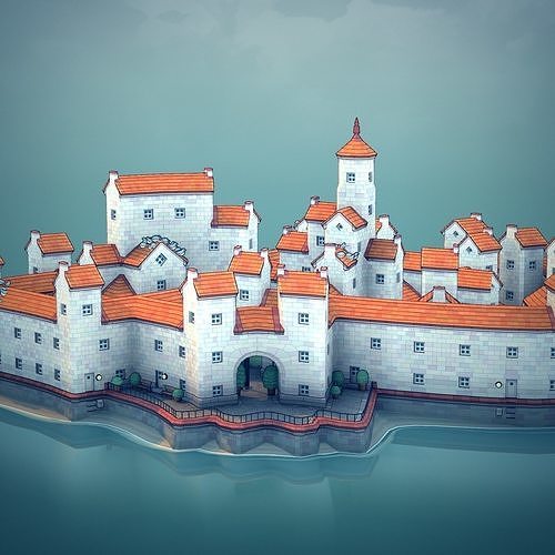 Town33 medieval castle on island 3D print model