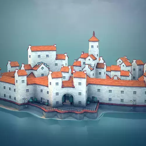 Town33 medieval castle on island 3D print model