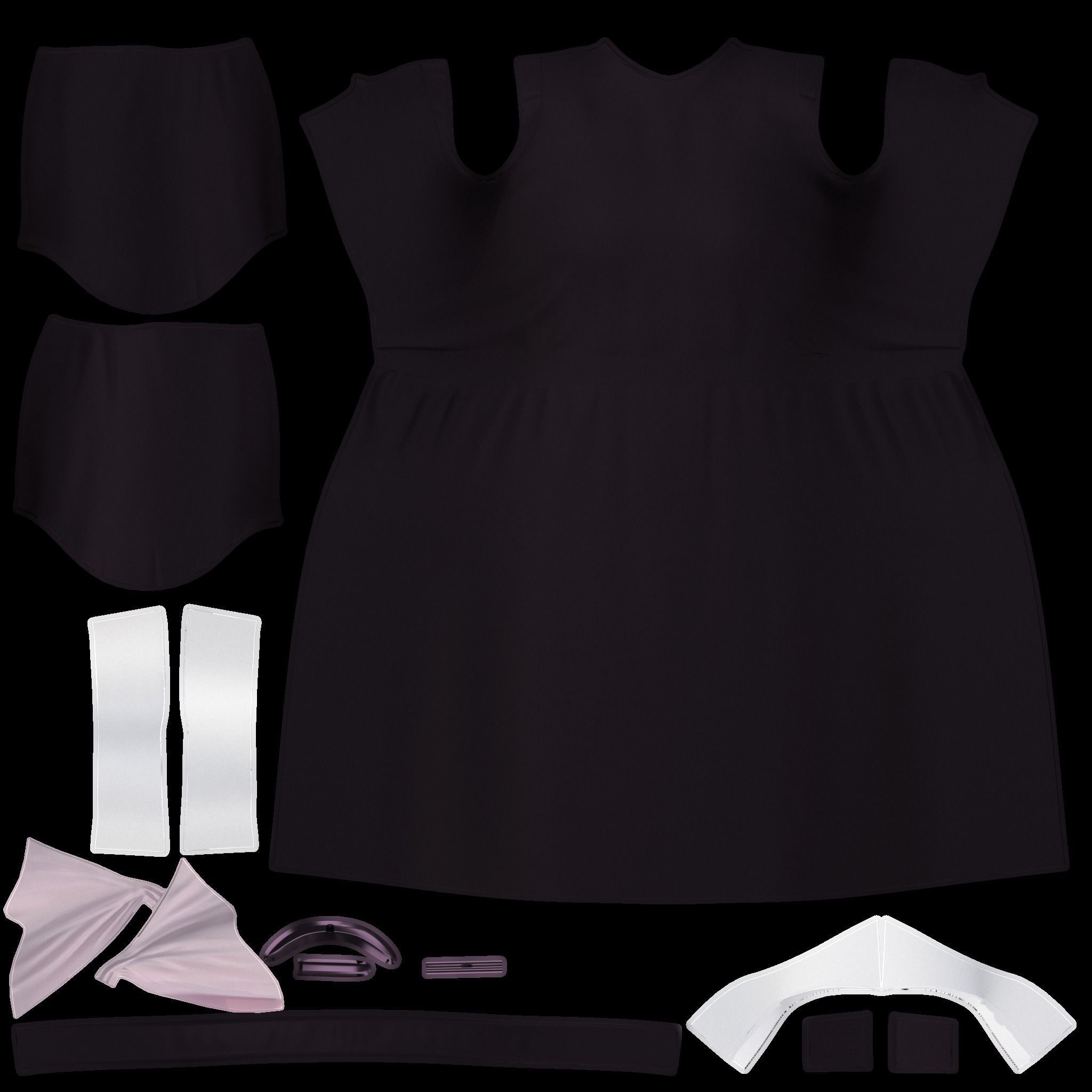 Maid Uniforms With Cravat Low-poly 3D model_6