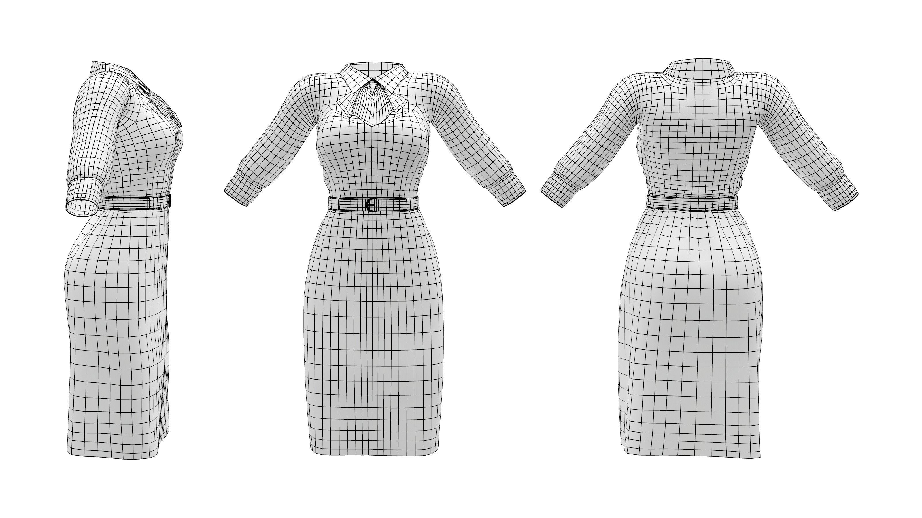 Maid Uniforms With Cravat Low-poly 3D model_4