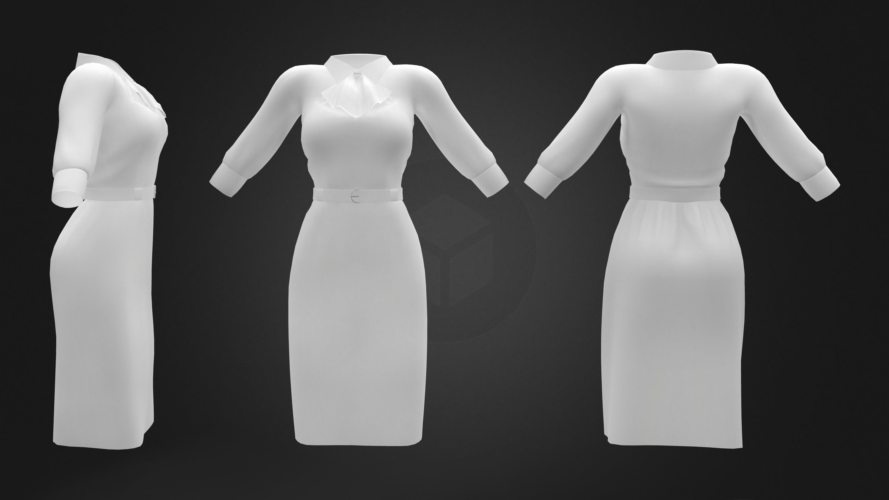 Maid Uniforms With Cravat Low-poly 3D model_5