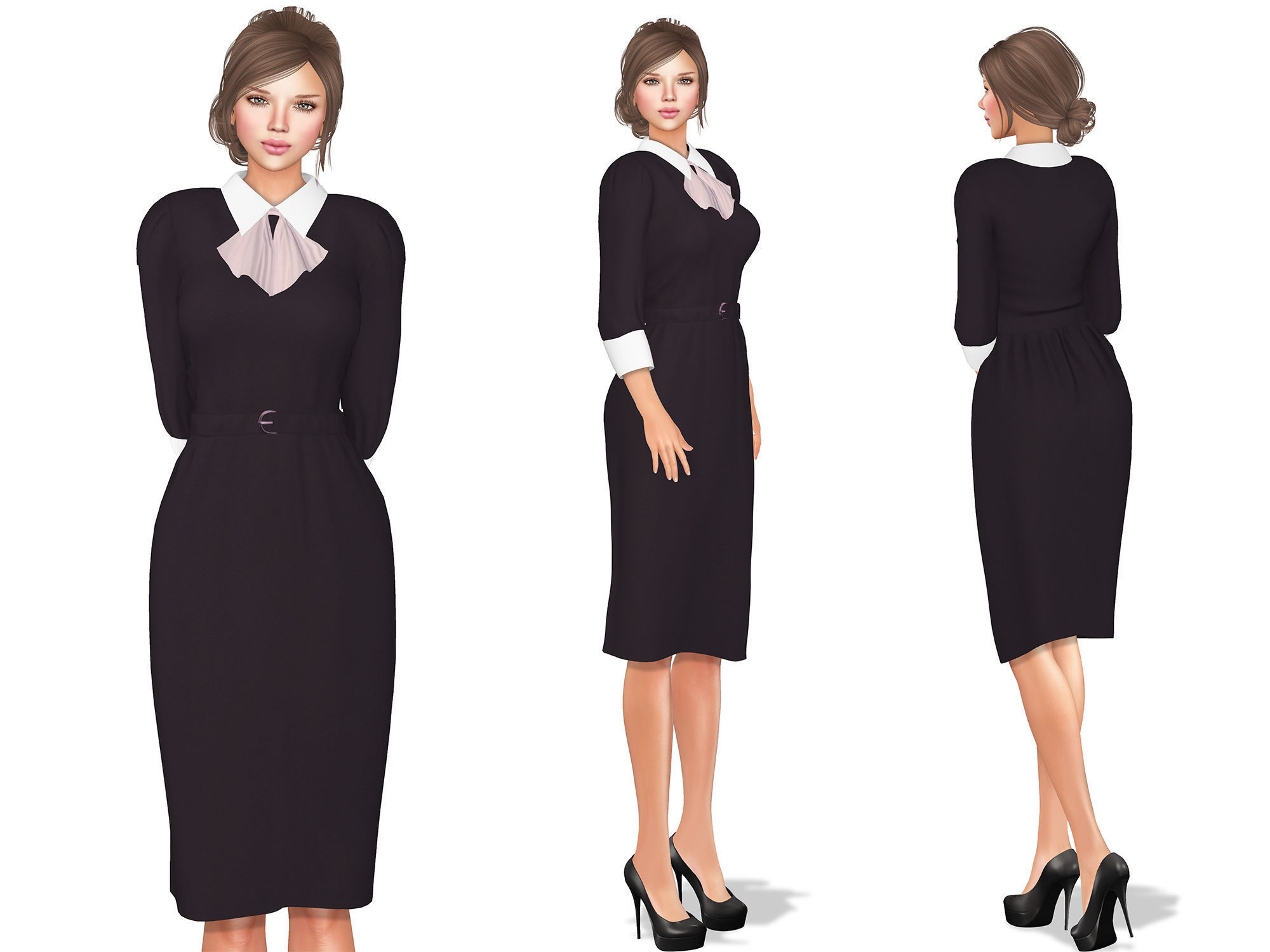 Maid Uniforms With Cravat Low-poly 3D model_2