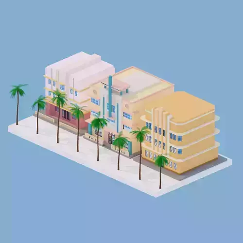 Art Deco Buildings Set Low Poly